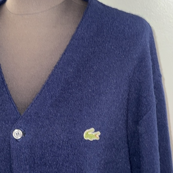 Lacoste Vintage 1970’s Navy Blue Orlon Acrylic Cardigan SZ Large - Picture 2 of 9